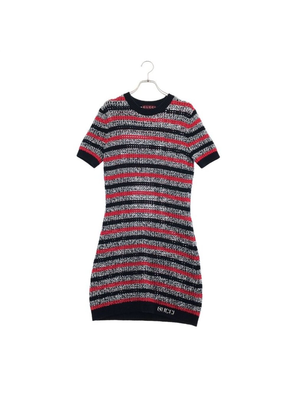 Gucci Border Knit Dress Red Navy Gray S